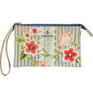 Spartina 449 Fleur de Vigne Emmy Wristlet Embroidered Floral Blue Striped Spring